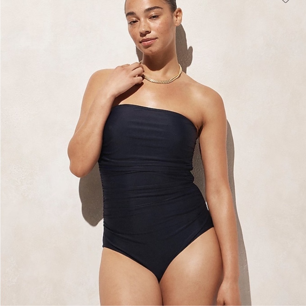 J.Crew Gemma Ruched Bandeau One-piece Swimsuit- Classic Navy Blue